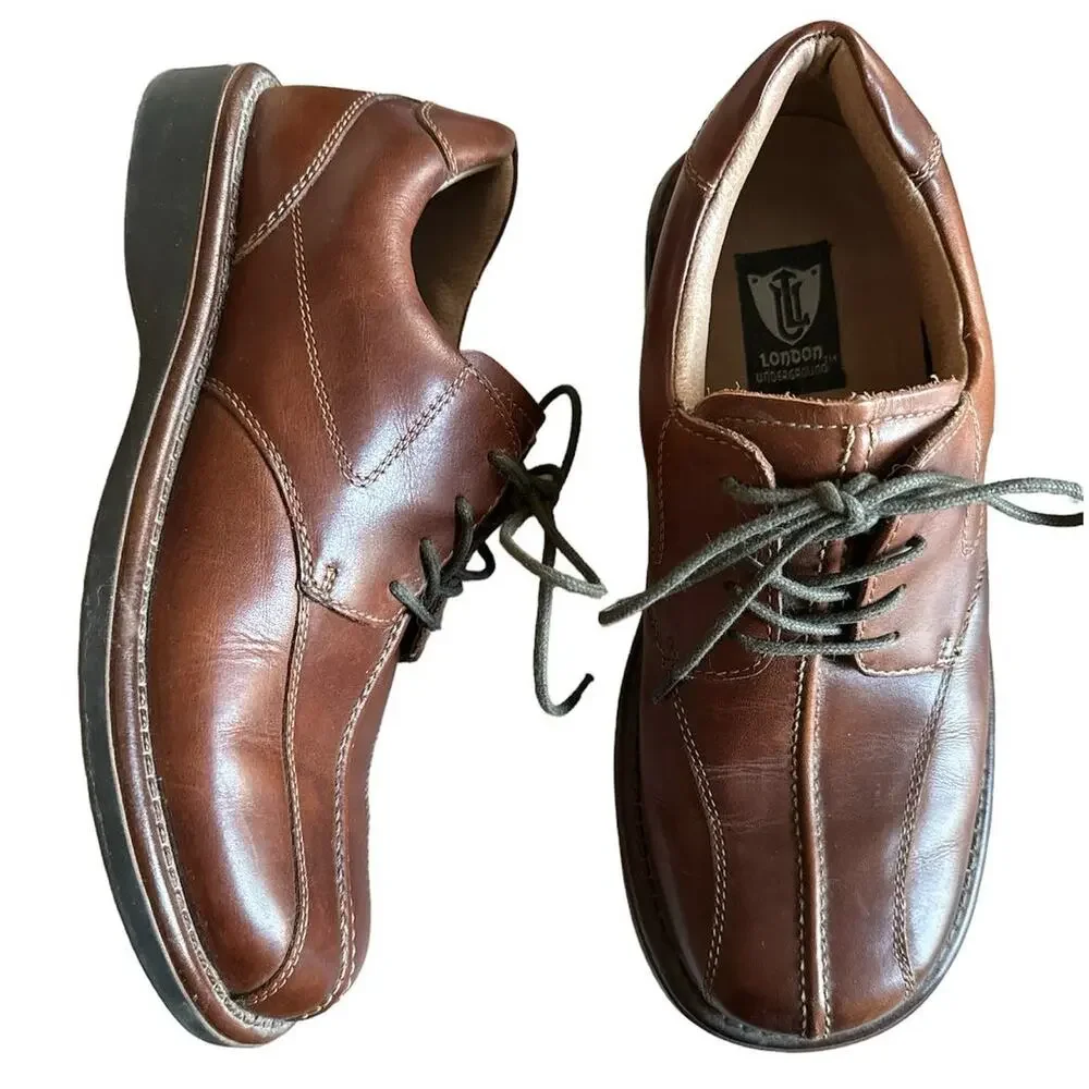 Vintage London Underground Report Brown Leather Oxford Dress Shoes size 9